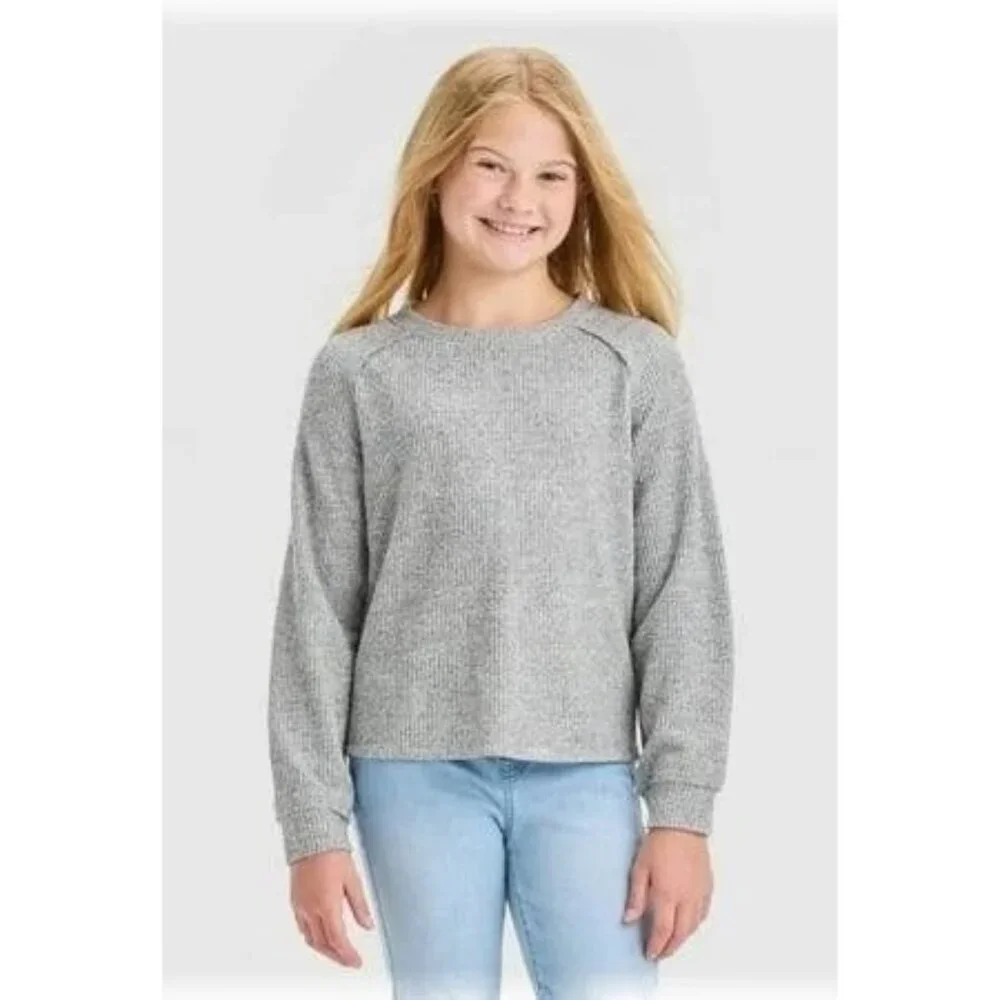 Cat & Jack Cozy Waffle Pullover - Heather Grey size Medium (8)